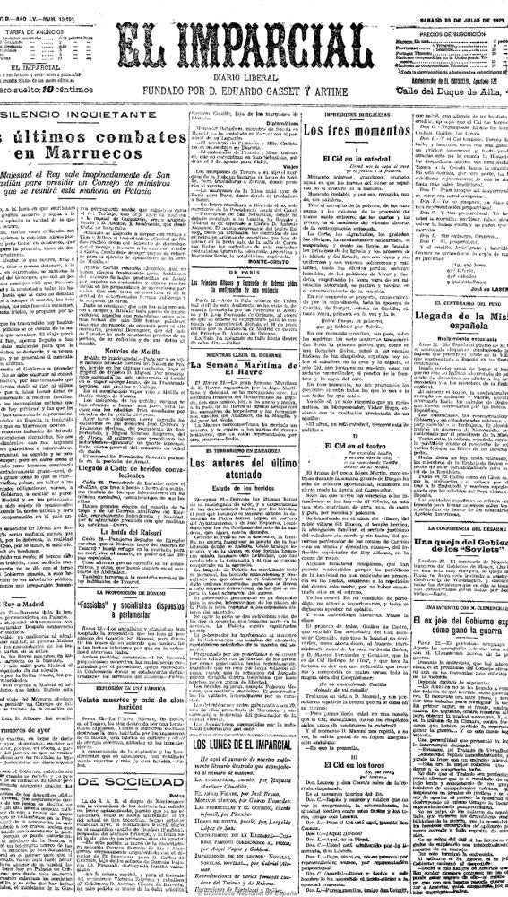 Portada El Imparcial - 23 de julio de 1921
