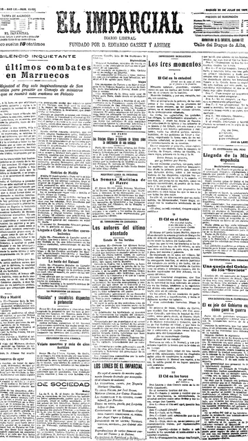 Portada El Imparcial - 23 de julio de 1921