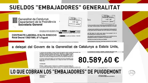 Antena 3 accede a los sueldos de los 'embajadores' de Cataluña: 800.000 euros al año Antena 3 accede a los sueldos de los 'embajadores' de Cataluña: 800.000 euros al año