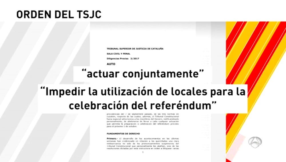 El TSJC obliga a la Policía, Mossos d'Esquadra y Guardia Civil a cerrar todos los locales públicos del referéndum ilegal del 1-O