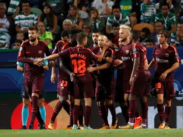 El Barça celebra el gol en propia puerta del Sporting El Barça celebra el gol en propia puerta del Sporting