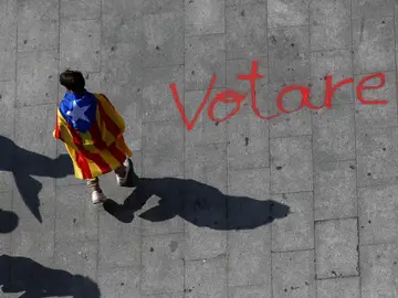 Un estudiante con la bandera estelada Un estudiante con la bandera estelada