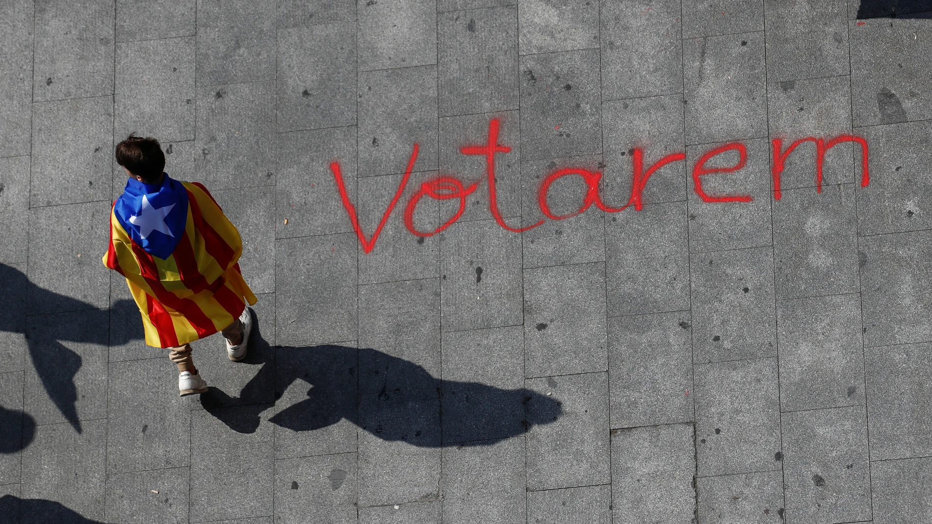 Un estudiante con la bandera estelada Un estudiante con la bandera estelada