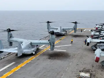 Un MV-22 Osprey participando en unas maniobras aéreas conjuntas de logística de las fuerzas armadas de Corea del Sur y EEUU Un MV-22 Osprey participando en unas maniobras aéreas conjuntas de logística de las fuerzas armadas de Corea del Sur y EEUU