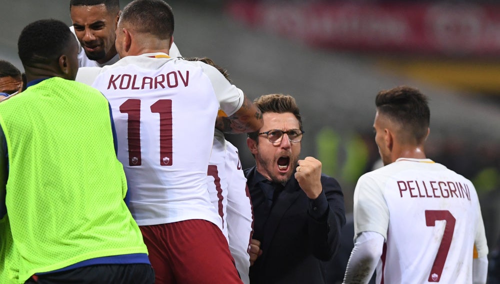 Eusebio di Francesco celebra la victoria de la Roma
