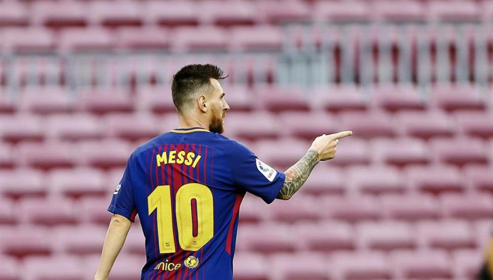 Messi celebra uno de sus goles ante Las Palmas