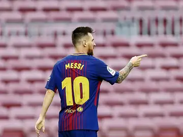 Messi celebra uno de sus goles ante Las Palmas Messi celebra uno de sus goles ante Las Palmas