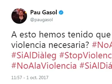 Pau Gasol condena la violencia empleada durante el referéndum ilegal Pau Gasol condena la violencia empleada durante el referéndum ilegal