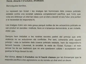 Comunicado de una escuela que apoya la huelga Comunicado de una escuela que apoya la huelga