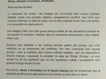 Comunicado de una escuela que apoya la huelga Comunicado de una escuela que apoya la huelga