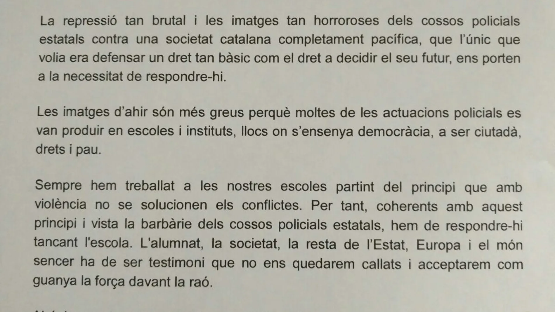 Comunicado de una escuela que apoya la huelga Comunicado de una escuela que apoya la huelga