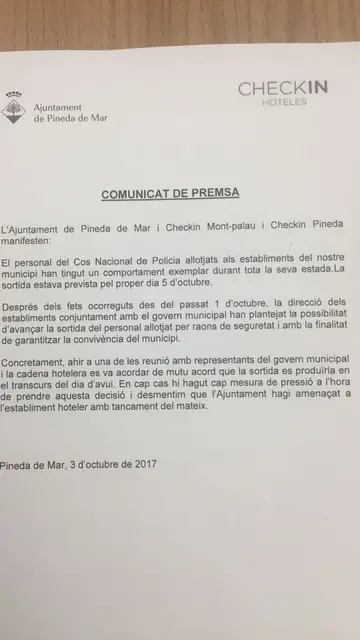El comunicado del Ayuntamiento y los hoteles El comunicado del Ayuntamiento y los hoteles