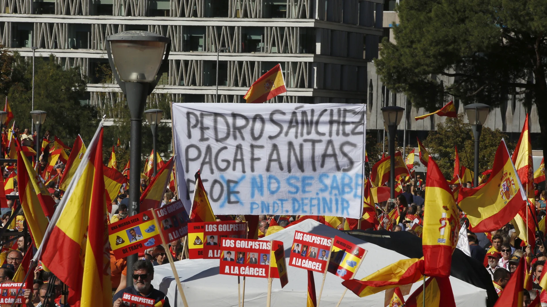 Concentración en la plaza de Colón de Madrid, convocada por la fundación DENAES para la defensa de la nación española