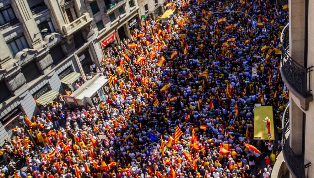 Vista áerea de la manifestación de este domingo en Barcelona