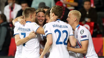 Islandia celebra en grupo un gol