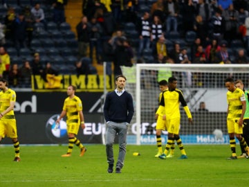 Los jugadores del Dortmund, cabizbajos