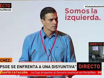 Pedro Sánchez: "El PSOE opta por proteger la Constitución frente a la disyuntiva de dar la espalda a España" Pedro Sánchez: "El PSOE opta por proteger la Constitución frente a la disyuntiva de dar la espalda a España"