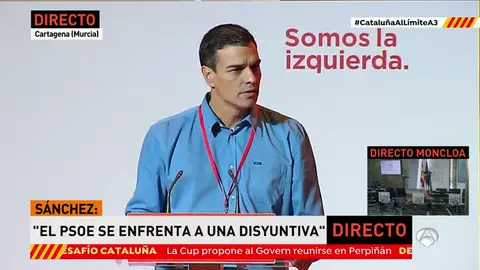 Pedro Sánchez: "El PSOE opta por proteger la Constitución frente a la disyuntiva de dar la espalda a España" Pedro Sánchez: "El PSOE opta por proteger la Constitución frente a la disyuntiva de dar la espalda a España"