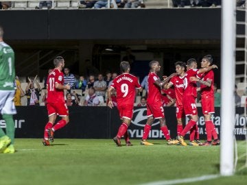 El Sevilla celebra un tanto en la victoria ante el Cartagena