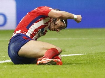 Filipe Luis, en el partido ante el Qarabag