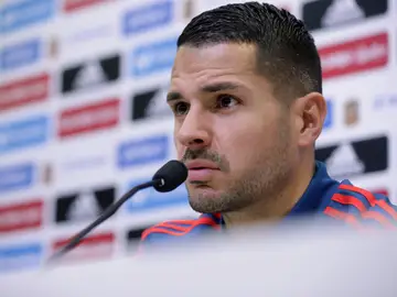 Vitolo, durante la rueda de prensa con la Selección Vitolo, durante la rueda de prensa con la Selección