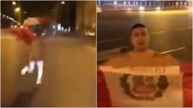 Un hincha peruano celebró la clasificación para el Mundial... ¡corriendo desnudo por Cibeles!
