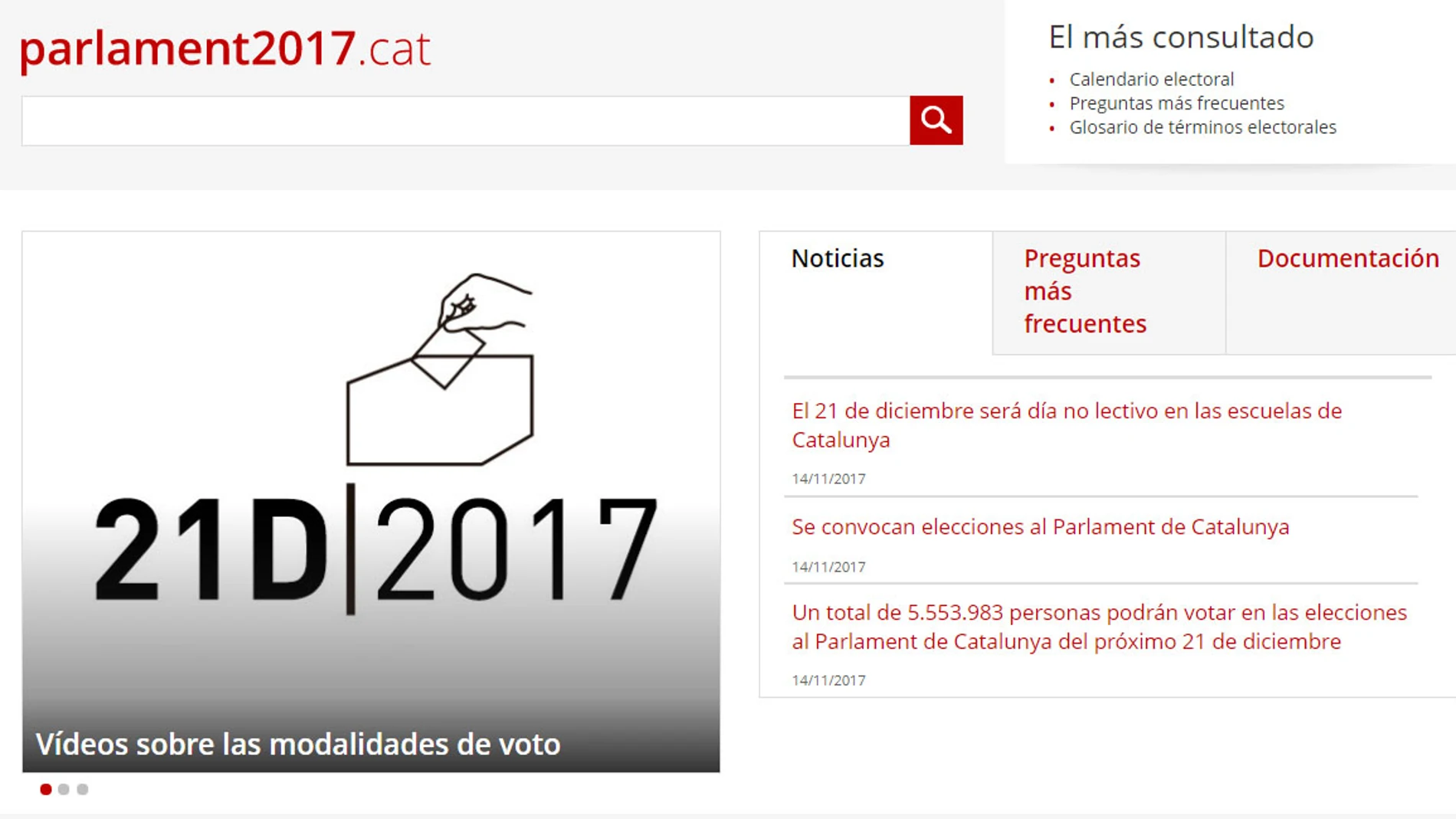 La página de la Generalitat dedicada a las elecciones La página de la Generalitat dedicada a las elecciones
