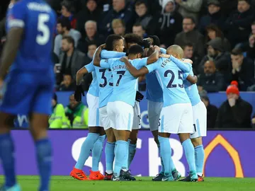 El Manchester City celebra un gol contra el Leicester El Manchester City celebra un gol contra el Leicester