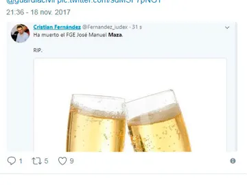 Tuit de Cristian Fernández sobre la muerte de Maza Tuit de Cristian Fernández sobre la muerte de Maza