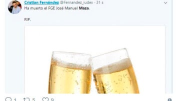 Tuit de Cristian Fernández sobre la muerte de Maza