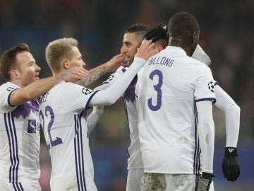 Los jugadores del Maribor celebran su gol ante el Spartak