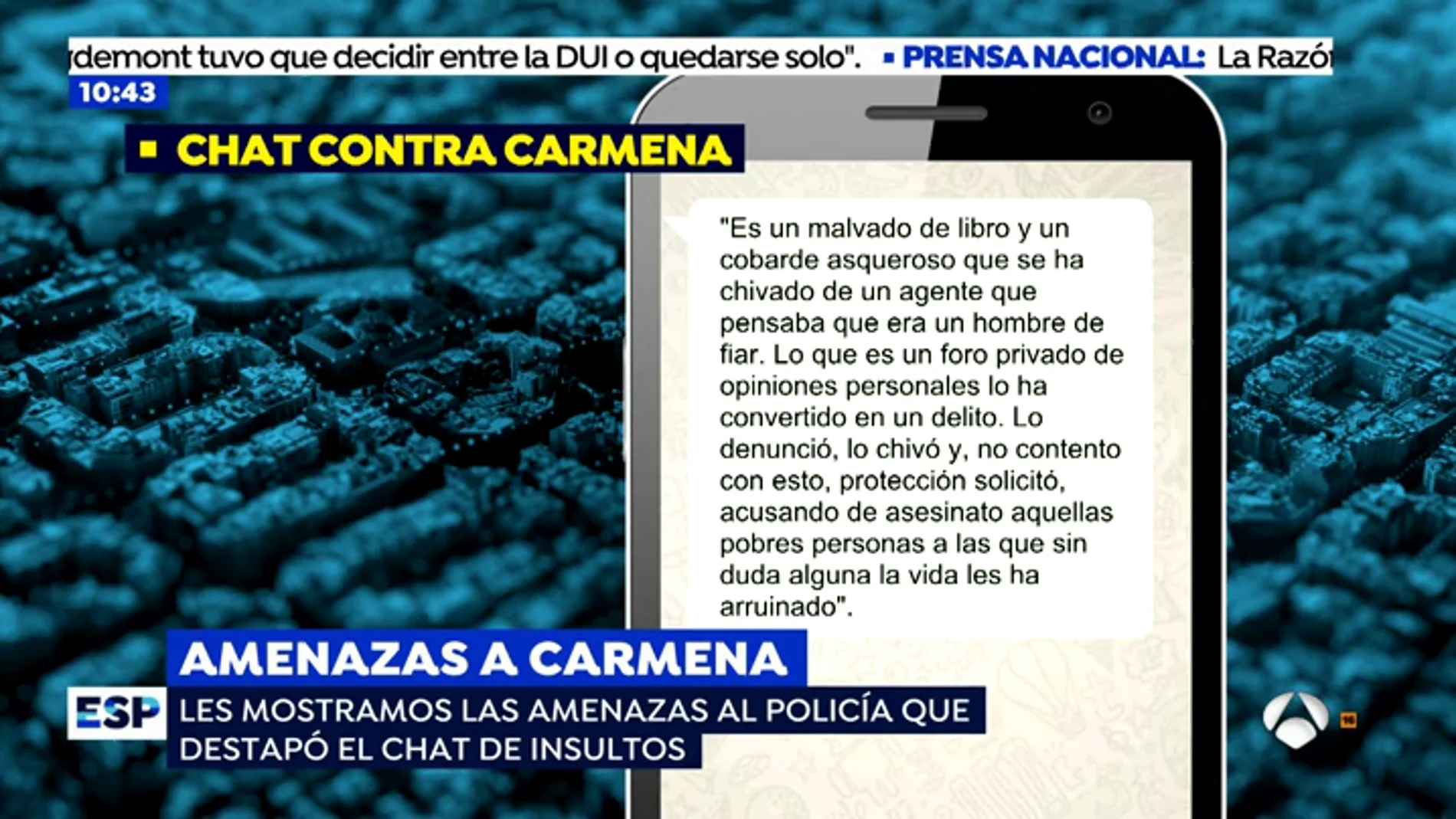 Identifican a los policías que vertieron insultos contra Carmena en un chat