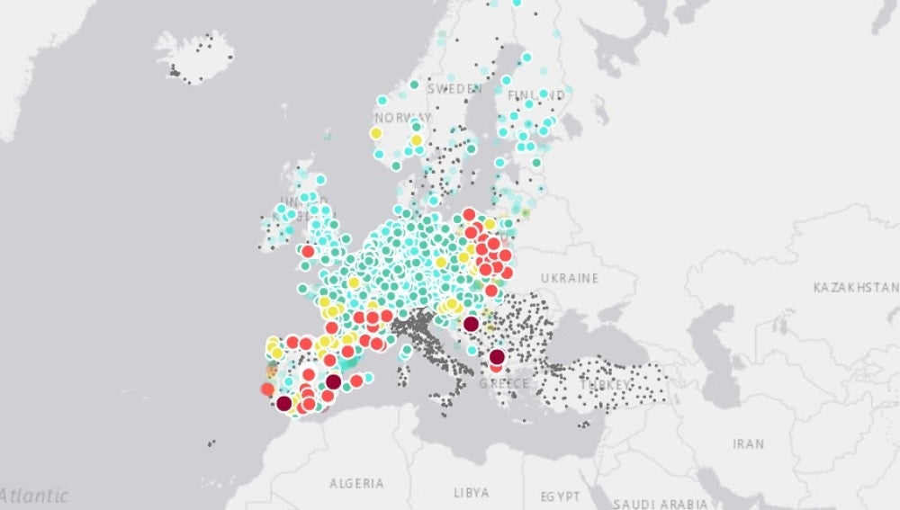 Mapa de calidad del aire de la Agencia Europea de Medio Ambiente