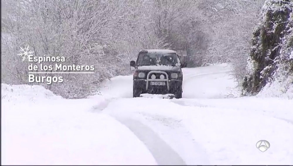 La esperada nieve llega a la Península dejando espesores de hasta cinco centímetros en algunos puntos de Burgos