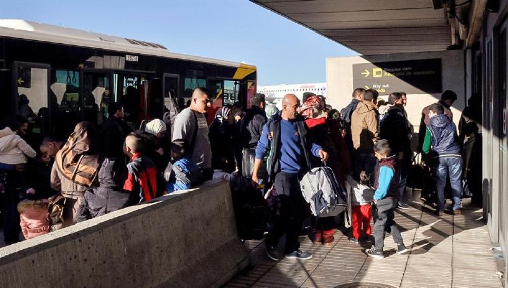 Refugiados sirios a su llegada a España