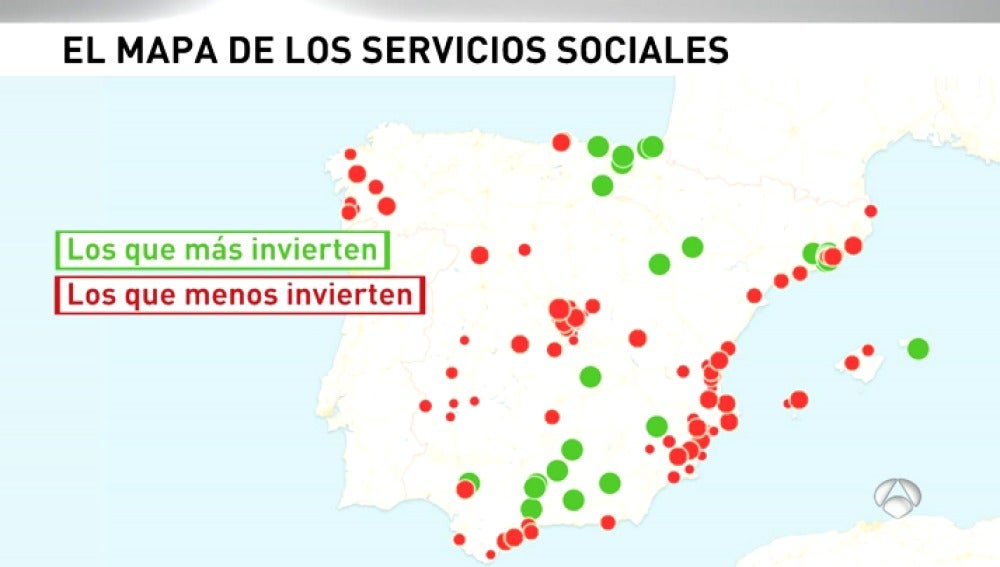 El mapa de los ayuntamientos que más y menos invierten en servicios sociales