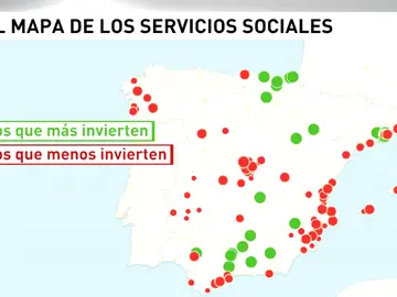 El mapa de los ayuntamientos que más y menos invierten en servicios sociales El mapa de los ayuntamientos que más y menos invierten en servicios sociales