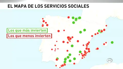 El mapa de los ayuntamientos que más y menos invierten en servicios sociales El mapa de los ayuntamientos que más y menos invierten en servicios sociales