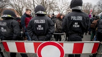 La policía alemana durante una manifestación