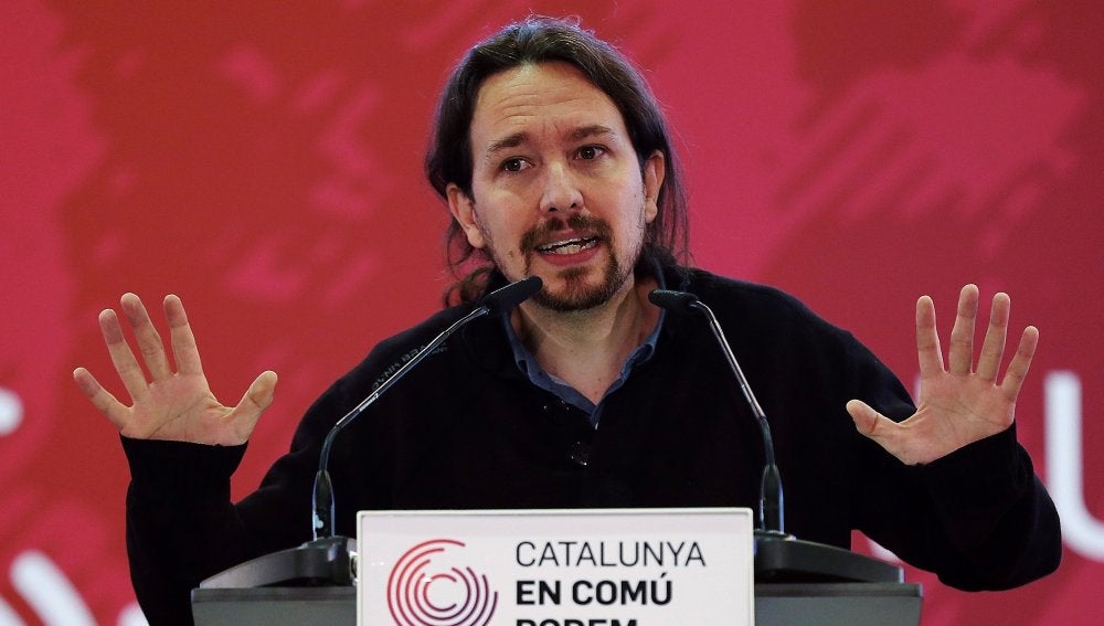 El secretario general de Podemos, Pablo Iglesias, durante la presentación del programa electoral de Cataluña En Comú Podem