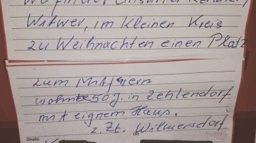 La nota de un viudo alemán que busca compañía por Navidad
