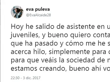 Tuit de Eva Puleva denunciando el acoso en un campo de fútbol Tuit de Eva Puleva denunciando el acoso en un campo de fútbol