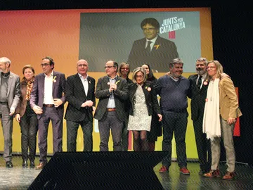 Videoconferencia del expresidente catalán Carles Puigdemont durante el mitin Videoconferencia del expresidente catalán Carles Puigdemont durante el mitin