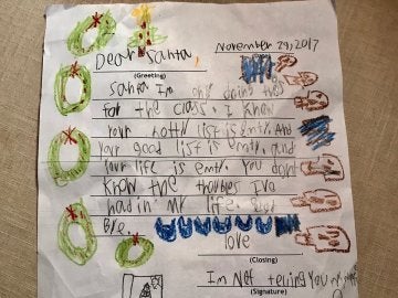 La carta de un pequeño de seis años a Papá Noel