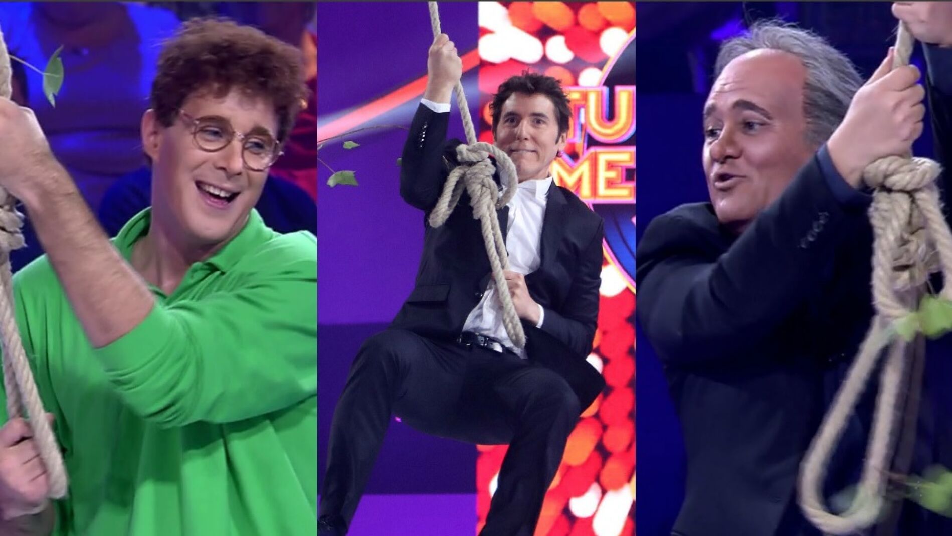 Manel Fuentes, David Amor y Secun de la Rosa sobrevuelan 'a lo Tarz&aacute;n' el plat&oacute; de 'Tu cara me suena'