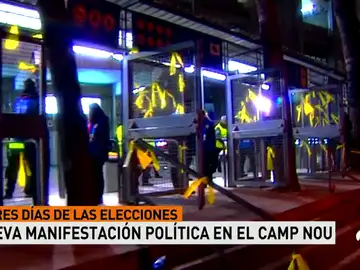 El Camp Nou, otra vez escenario político: el estadio fue rodeado con lazos amarillos El Camp Nou, otra vez escenario político: el estadio fue rodeado con lazos amarillos
