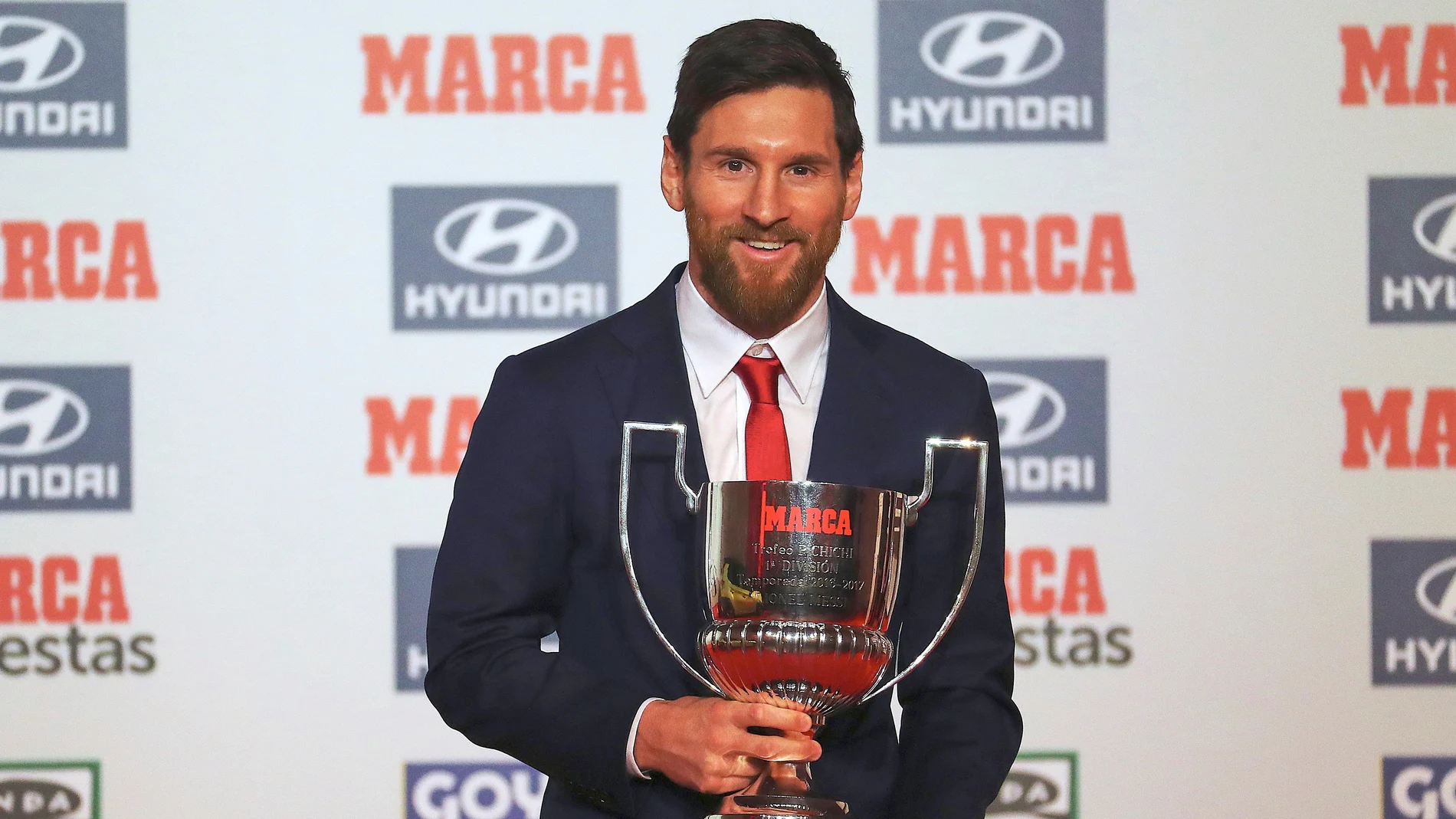 Messi posa con el trofeo Pichichi de la temporada 2016/2017 Messi posa con el trofeo Pichichi de la temporada 2016/2017