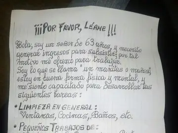 La carta de un hombre que busca trabajo en Valencia La carta de un hombre que busca trabajo en Valencia