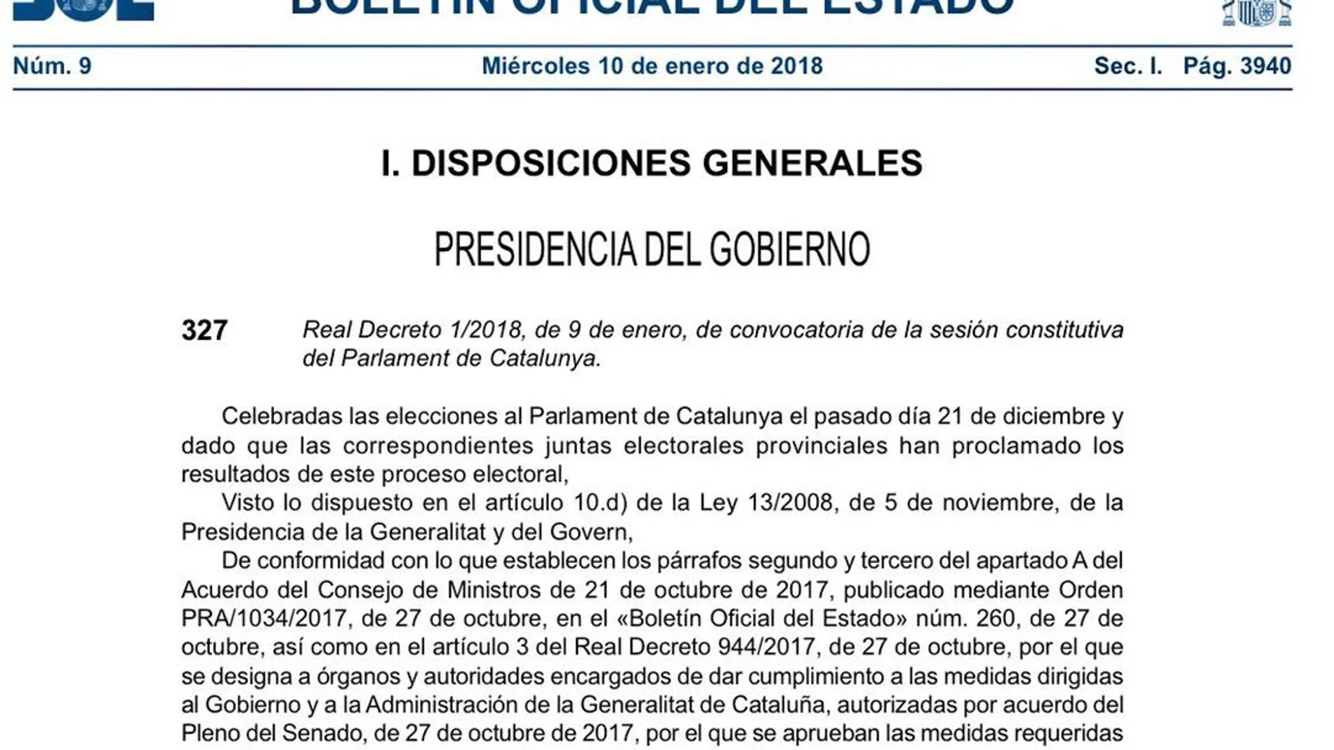 Decreto de convocatoria de la sesión constitutiva del Parlmant Decreto de convocatoria de la sesión constitutiva del Parlmant