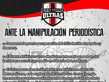 Comunicado del Frente Atlético Comunicado del Frente Atlético